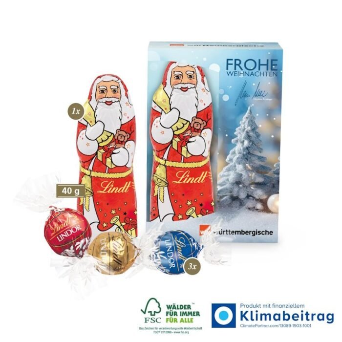 Als weihnachtliches Werbegeschenk ist dieser Weihnachtsmann mit 3 Pralinés ideal