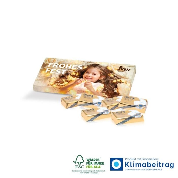 Bedruckbare Präsentbox mit Schokolade - viel Platz für Ihre Weihnachtsgrüße