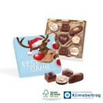 Für Weihnachten oder Jubiläen ein perfektes Werbegeschenk sind diese Pralinés in bedruckbarer Werbekartonage