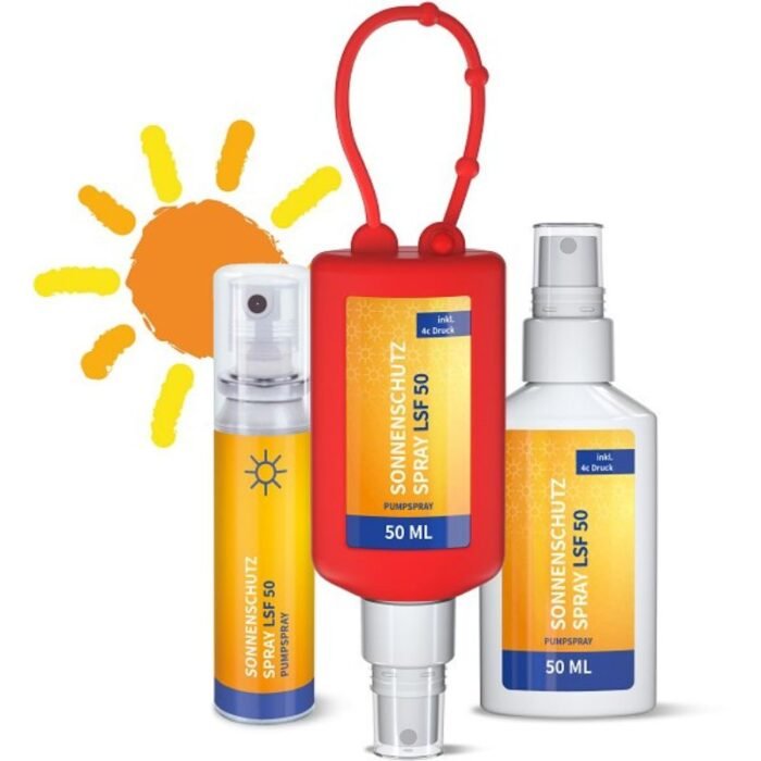 Sonnenschutzspray LSF 50 mit Werbeaufdruck