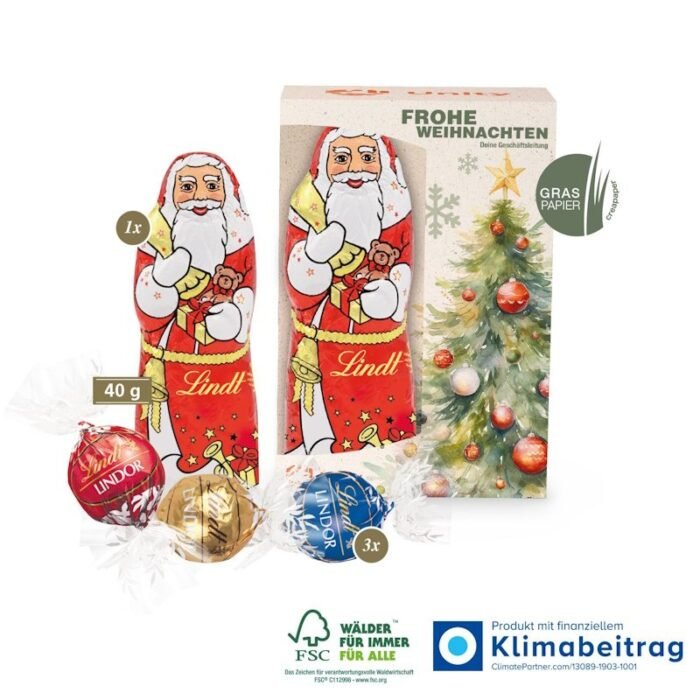 Weihnachtsmann mit 3 Pralinés in Werbekartonage