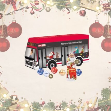 Weihnachts-Werbeartikel mit Lindt Schokolade im Bus-Design