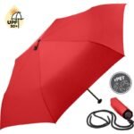 Roter nachhaltiger Taschenschirm mit Logo bedruckbar
