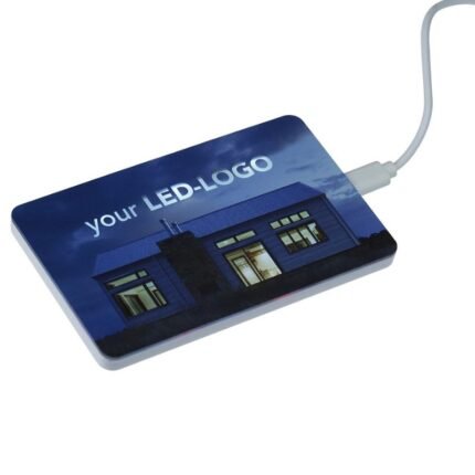 Wireless Charger mit Logo - beleuchteter Fotodruck der als Werbeartikel funktioniert
